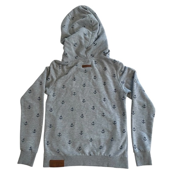 Naketano Grey Cowl Neck Hoodie - Size Large - Nautical Anchor Print Sweater - L - Picture 2 of 14